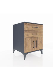 Kronos Komodin Tek Raflı 2 Çekmeceli 2 Kapaklı 60x59x80 Antrasit-Çam