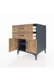 Kronos Komodin Tek Raflı 2 Çekmeceli 2 Kapaklı 60x59x80 Antrasit-Çam