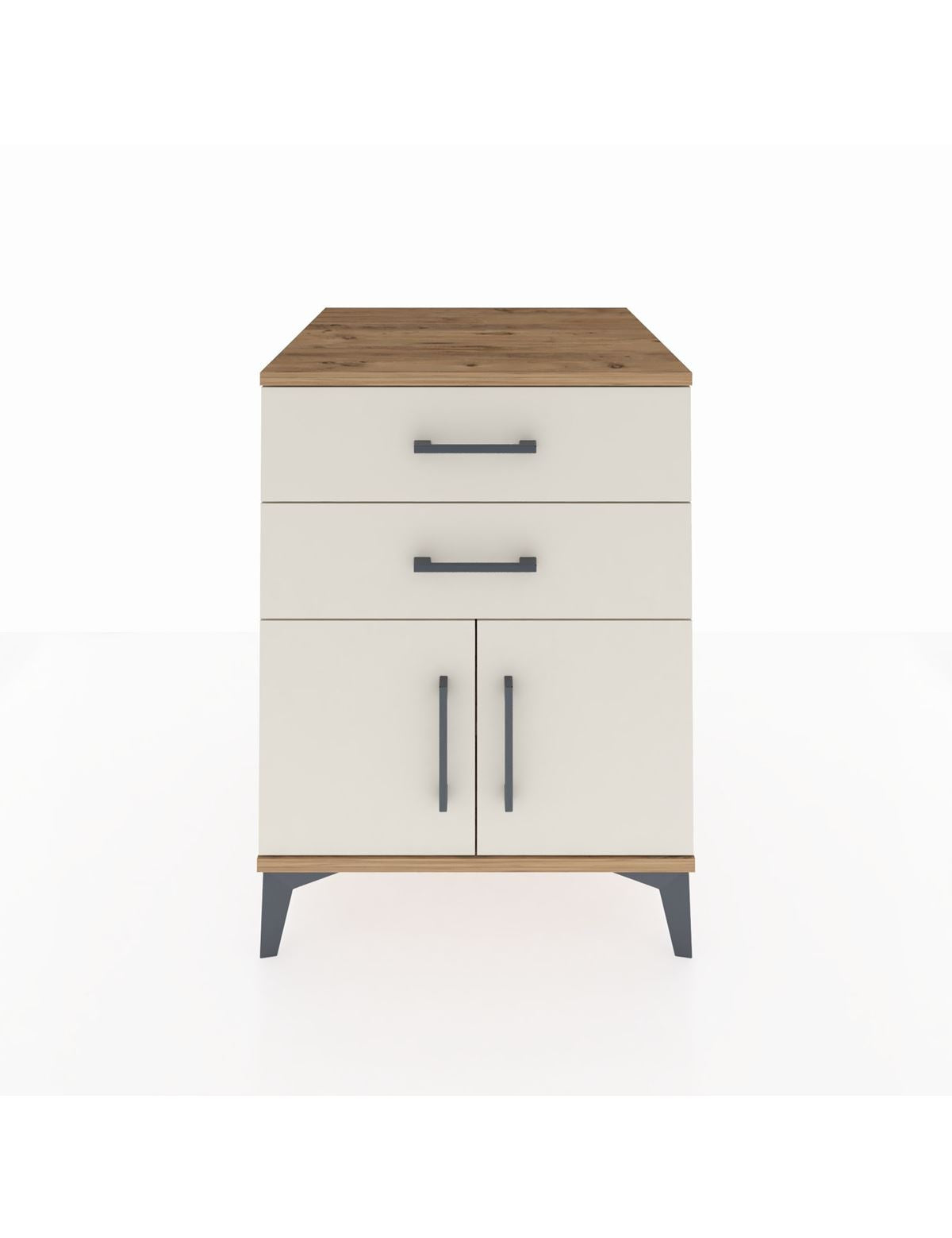 Kronos Komodin Tek Raflı 2 Çekmeceli 2 Kapaklı 60x59x80 Çam-Aytaşı