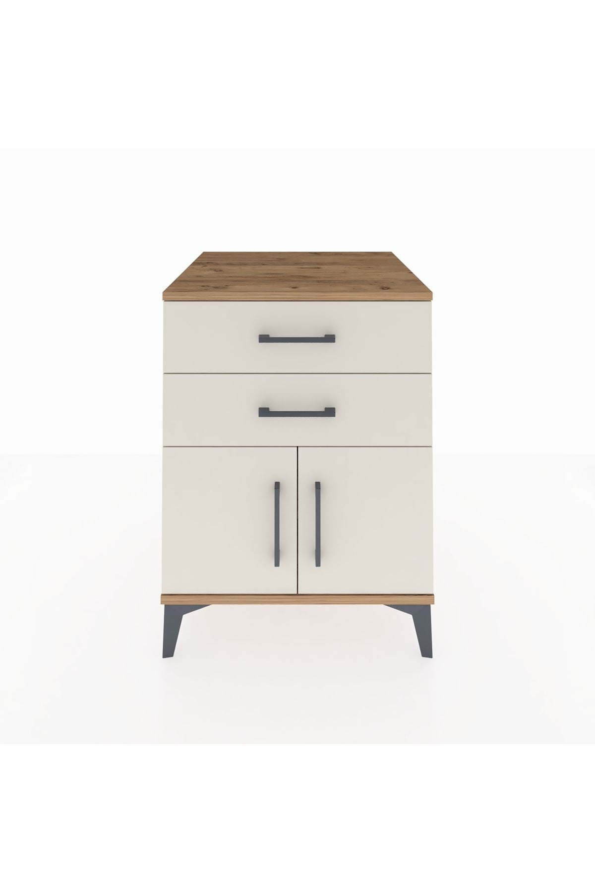 Kronos Komodin Tek Raflı 2 Çekmeceli 2 Kapaklı 60x59x80 Çam-Aytaşı