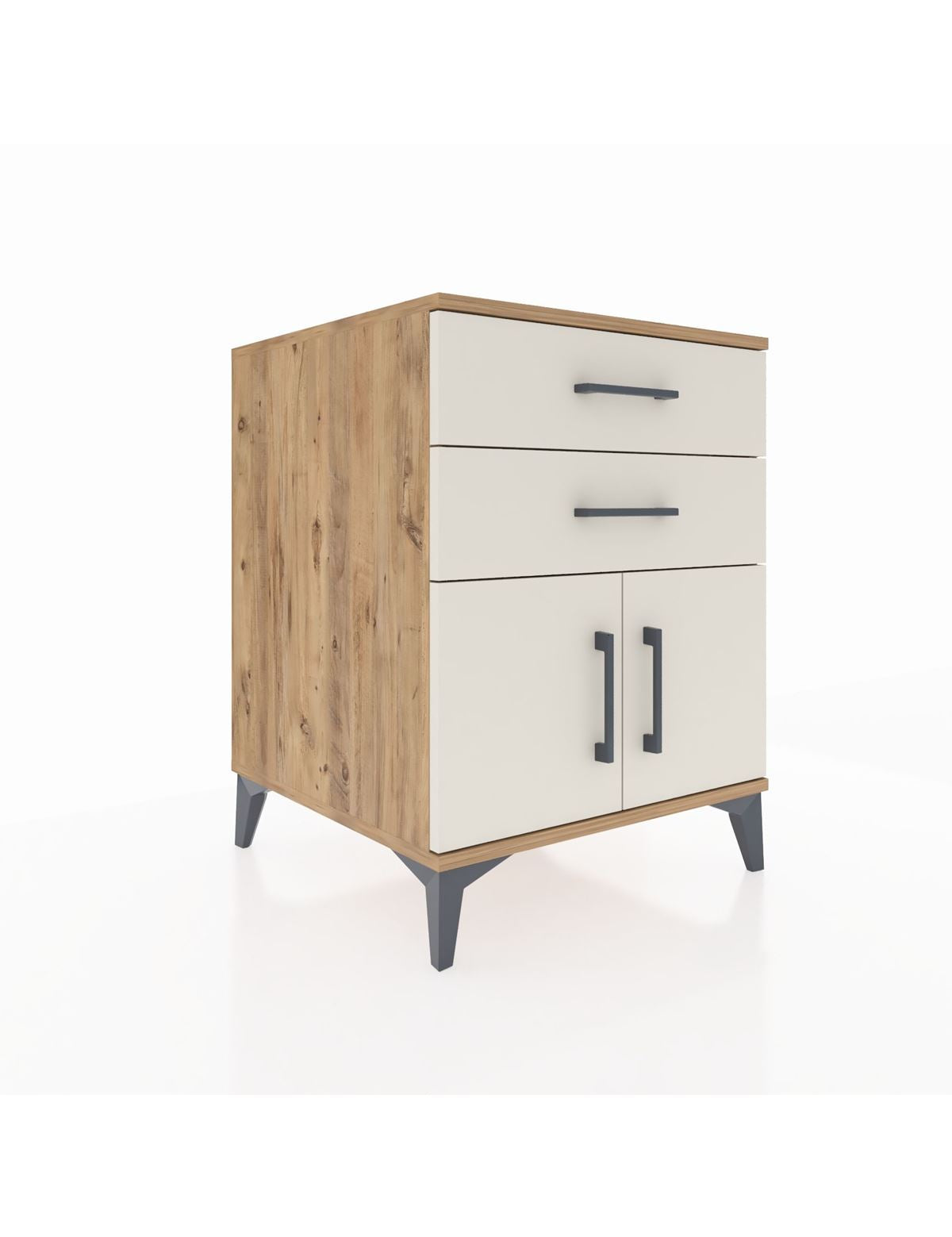 Kronos Komodin Tek Raflı 2 Çekmeceli 2 Kapaklı 60x59x80 Çam-Aytaşı