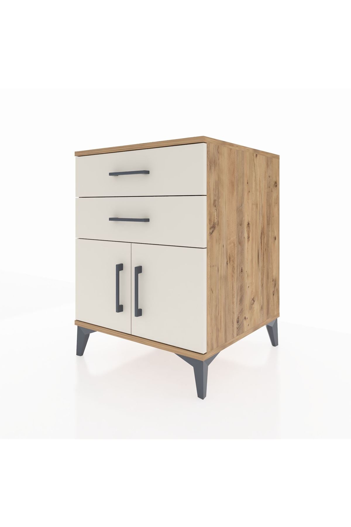 Kronos Komodin Tek Raflı 2 Çekmeceli 2 Kapaklı 60x59x80 Çam-Aytaşı