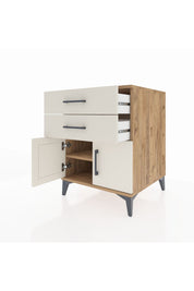 Kronos Komodin Tek Raflı 2 Çekmeceli 2 Kapaklı 60x59x80 Çam-Aytaşı