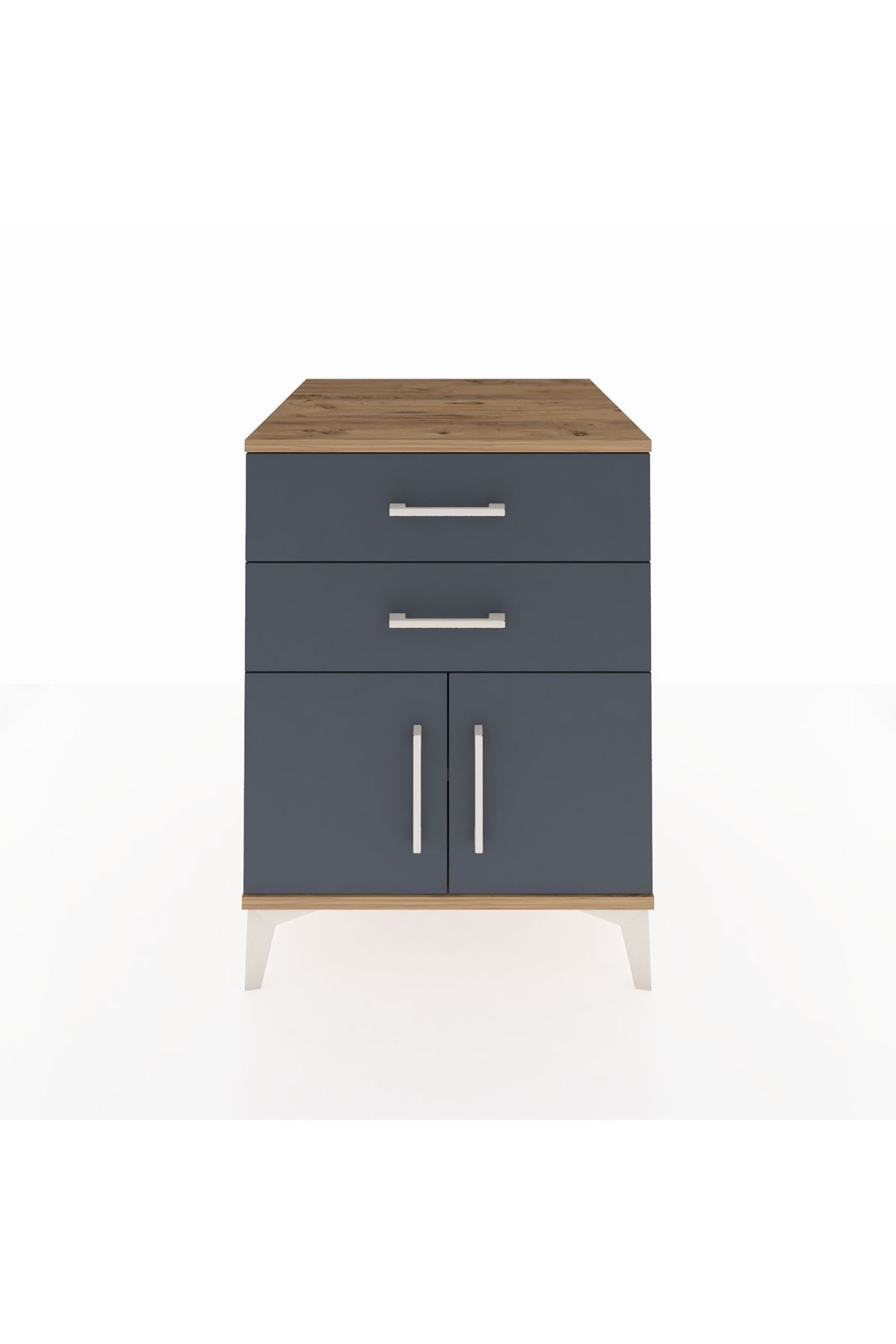 Kronos Komodin Tek Raflı 2 Çekmeceli 2 Kapaklı 60x59x80 Çam-Antrasit