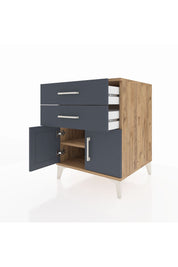 Kronos Komodin Tek Raflı 2 Çekmeceli 2 Kapaklı 60x59x80 Çam-Antrasit