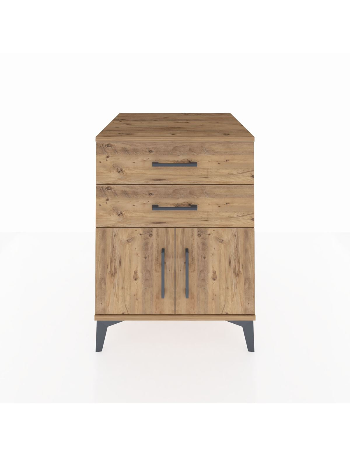 Kronos Komodin Tek Raflı 2 Çekmeceli 2 Kapaklı 60x59x80 Çam-Çam