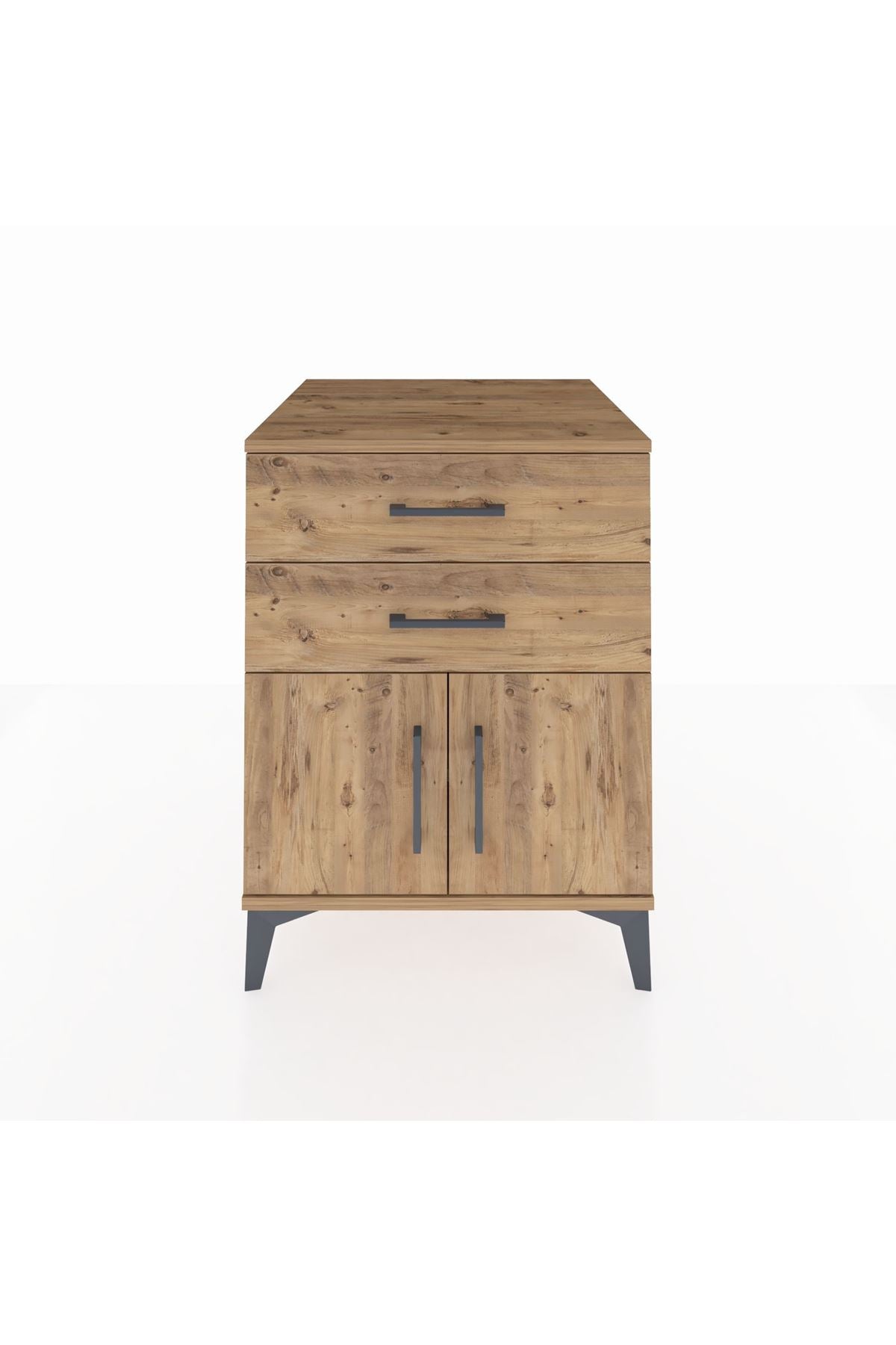 Kronos Komodin Tek Raflı 2 Çekmeceli 2 Kapaklı 60x59x80 Çam-Çam