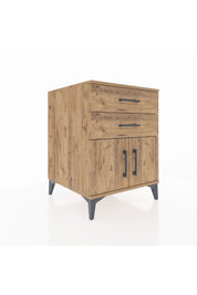 Kronos Komodin Tek Raflı 2 Çekmeceli 2 Kapaklı 60x59x80 Çam-Çam