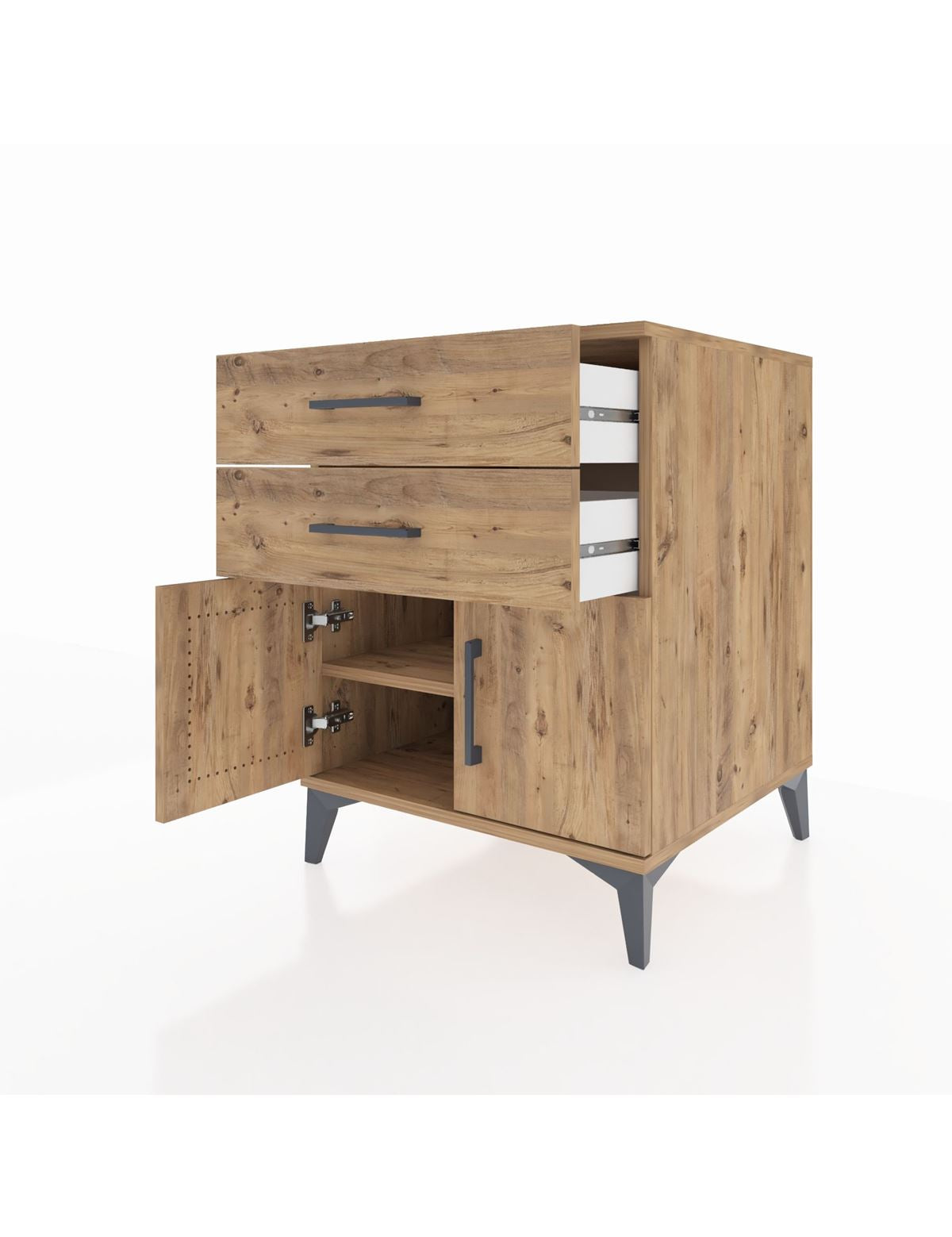 Kronos Komodin Tek Raflı 2 Çekmeceli 2 Kapaklı 60x59x80 - S79M013V9C