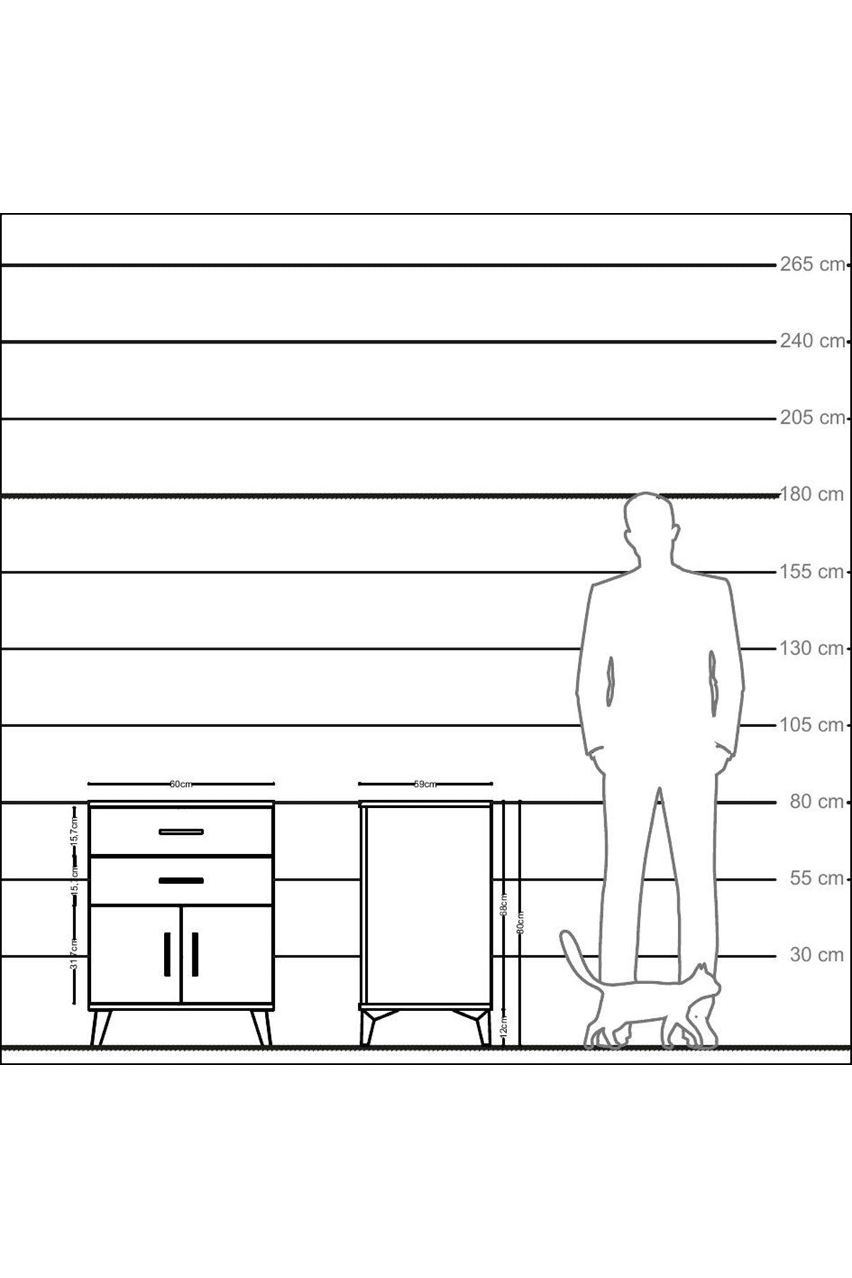 Kronos Komodin Tek Raflı 2 Çekmeceli 2 Kapaklı 60x59x80 Çam-Çam