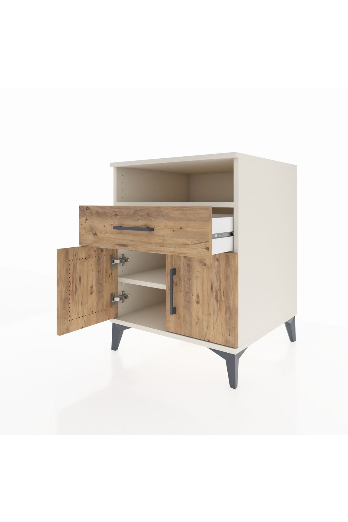 Kronos Komodin 2 Raflı Tek Çekmeceli 2 Kapaklı 60x59x80 Aytaşı-Çam