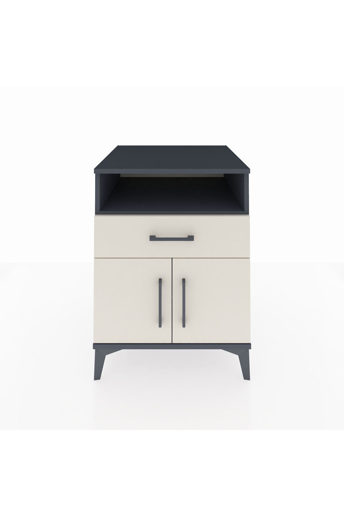 Kronos Komodin 2 Raflı Tek Çekmeceli 2 Kapaklı 60x59x80 Antrasit-Aytaşı