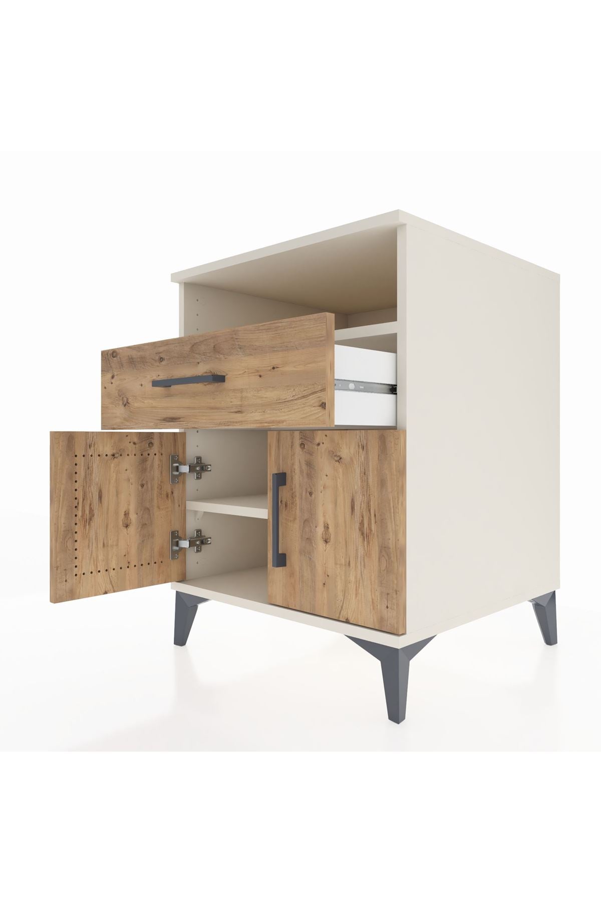 Kronos Komodin 2 Raflı Tek Çekmeceli 2 Kapaklı 60x59x80 Aytaşı-Çam