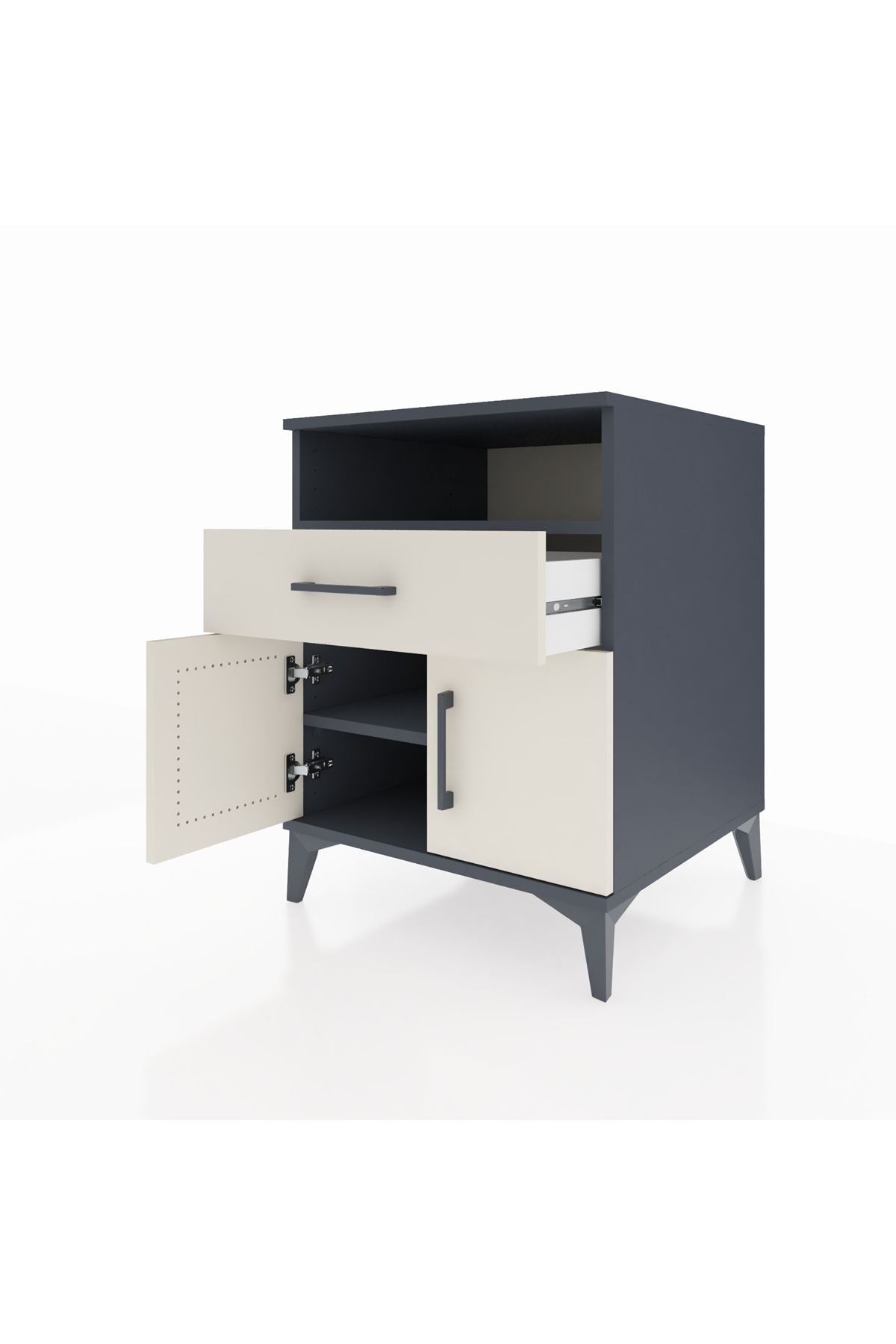 Kronos Komodin 2 Raflı Tek Çekmeceli 2 Kapaklı 60x59x80 Antrasit-Aytaşı