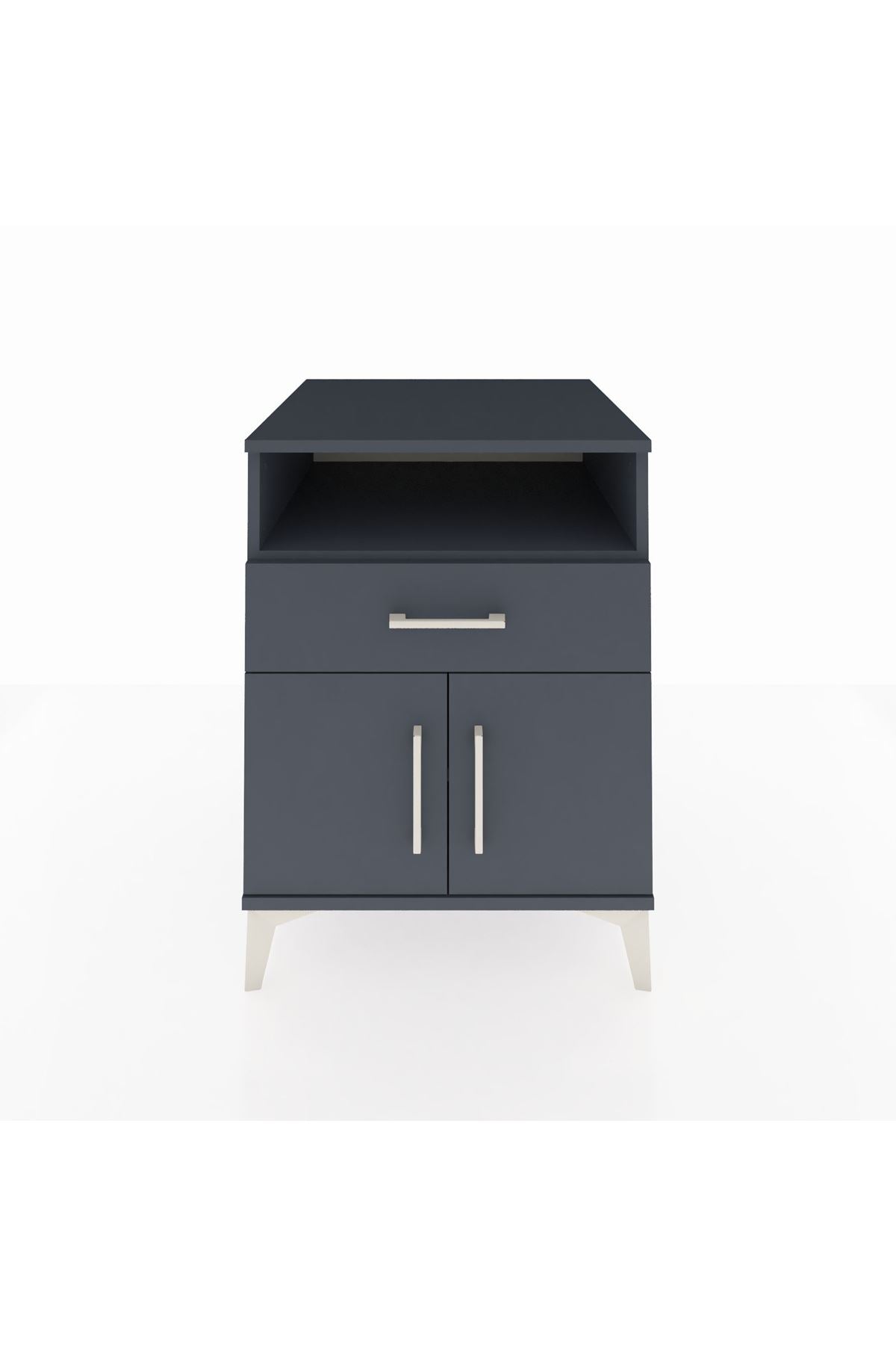 Kronos Komodin 2 Raflı Tek Çekmeceli 2 Kapaklı 60x59x80 Antrasit-Antrasit