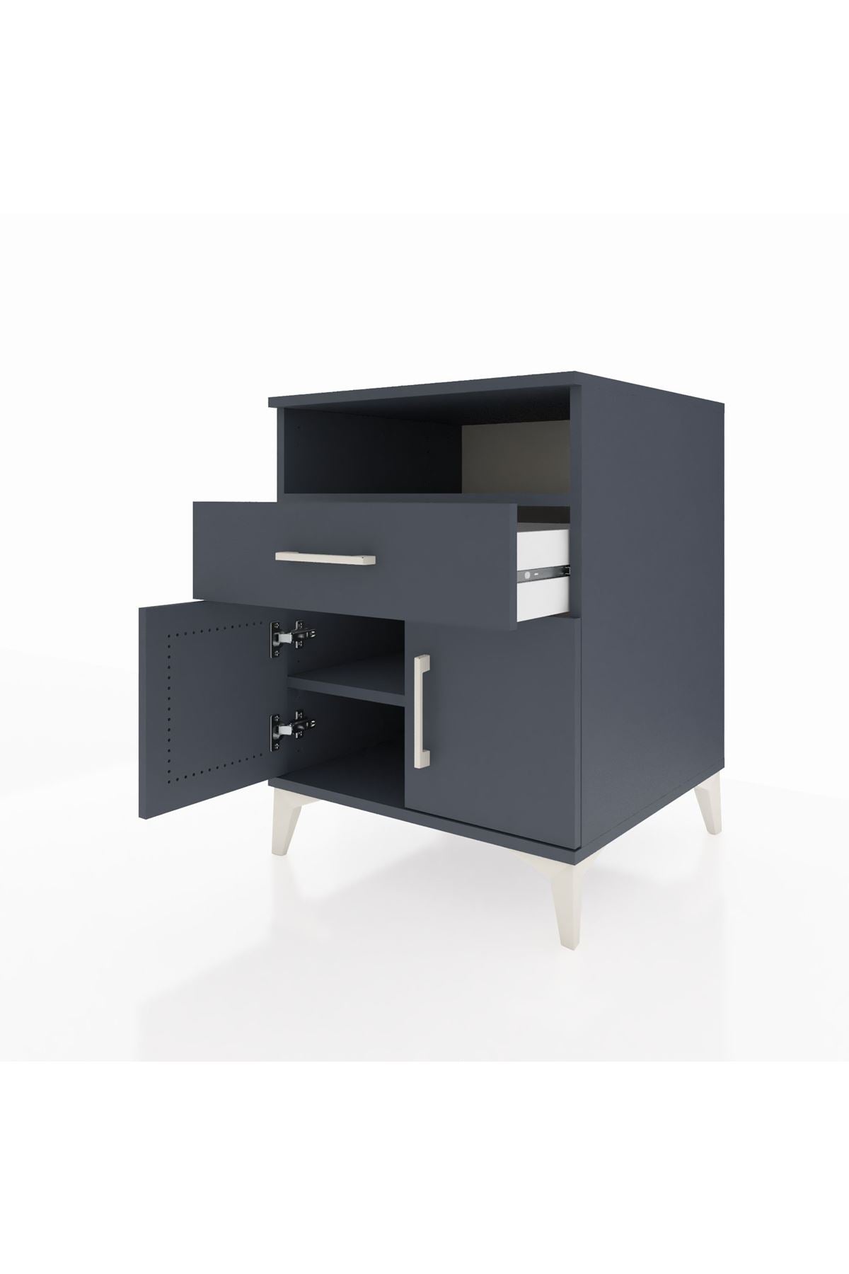 Kronos Komodin 2 Raflı Tek Çekmeceli 2 Kapaklı 60x59x80 Antrasit-Antrasit