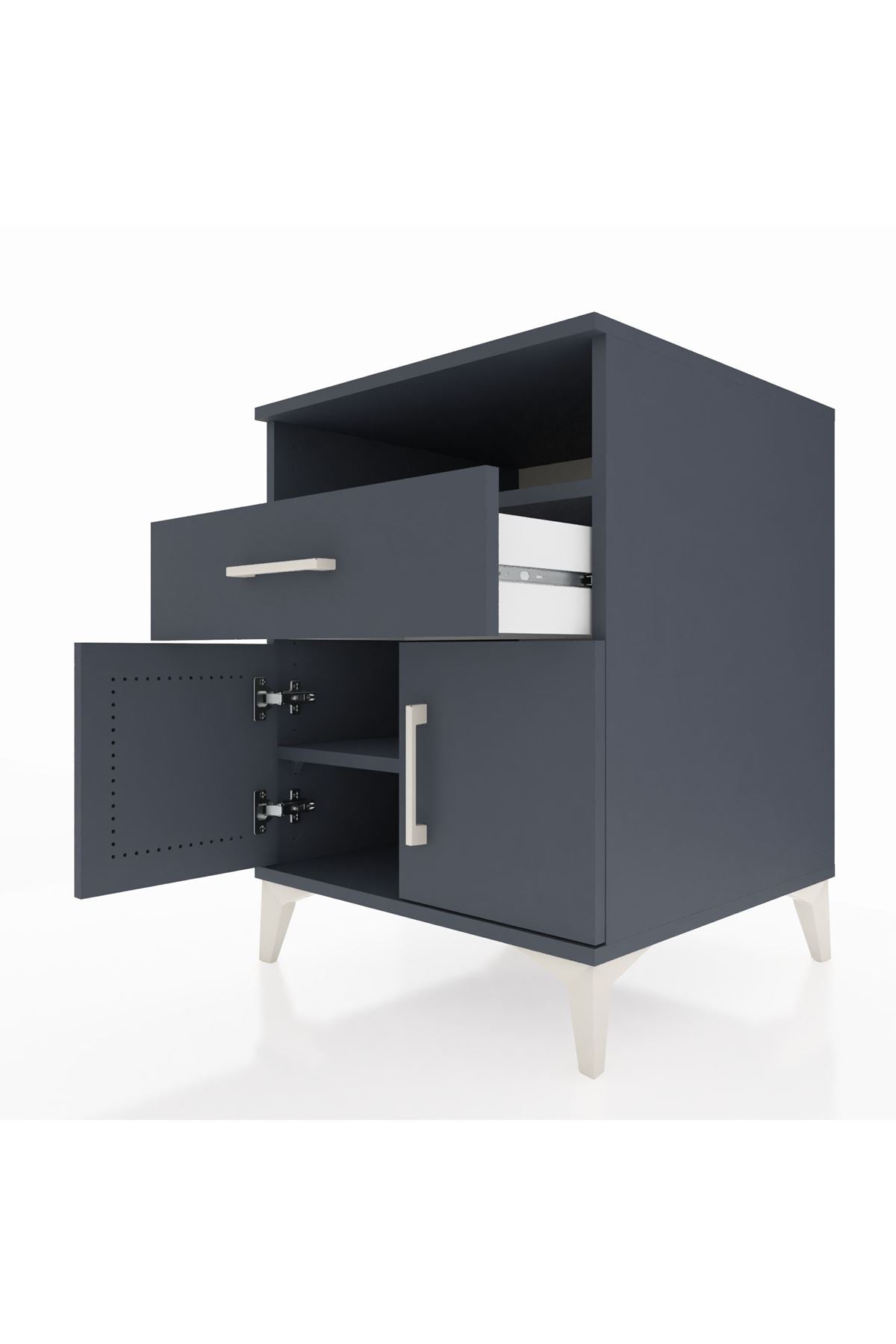 Kronos Komodin 2 Raflı Tek Çekmeceli 2 Kapaklı 60x59x80 Antrasit-Antrasit