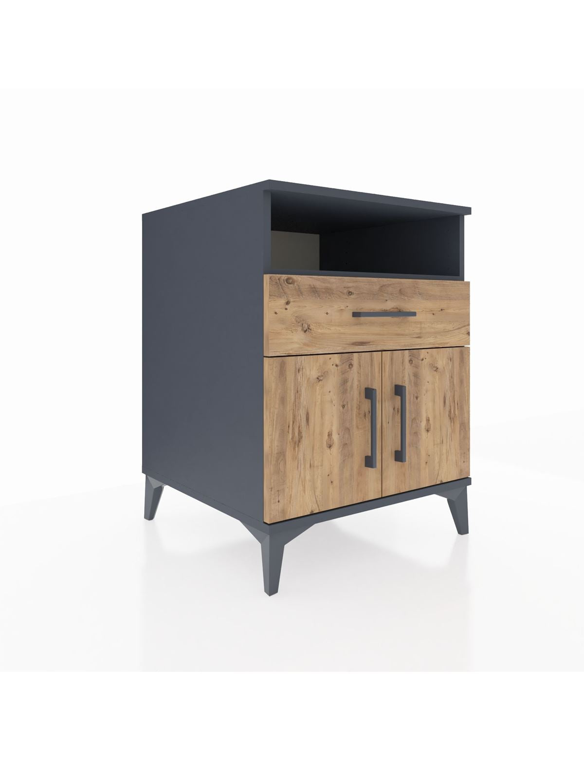 Kronos Komodin 2 Raflı Tek Çekmeceli 2 Kapaklı 60x59x80 Antrasit-Çam