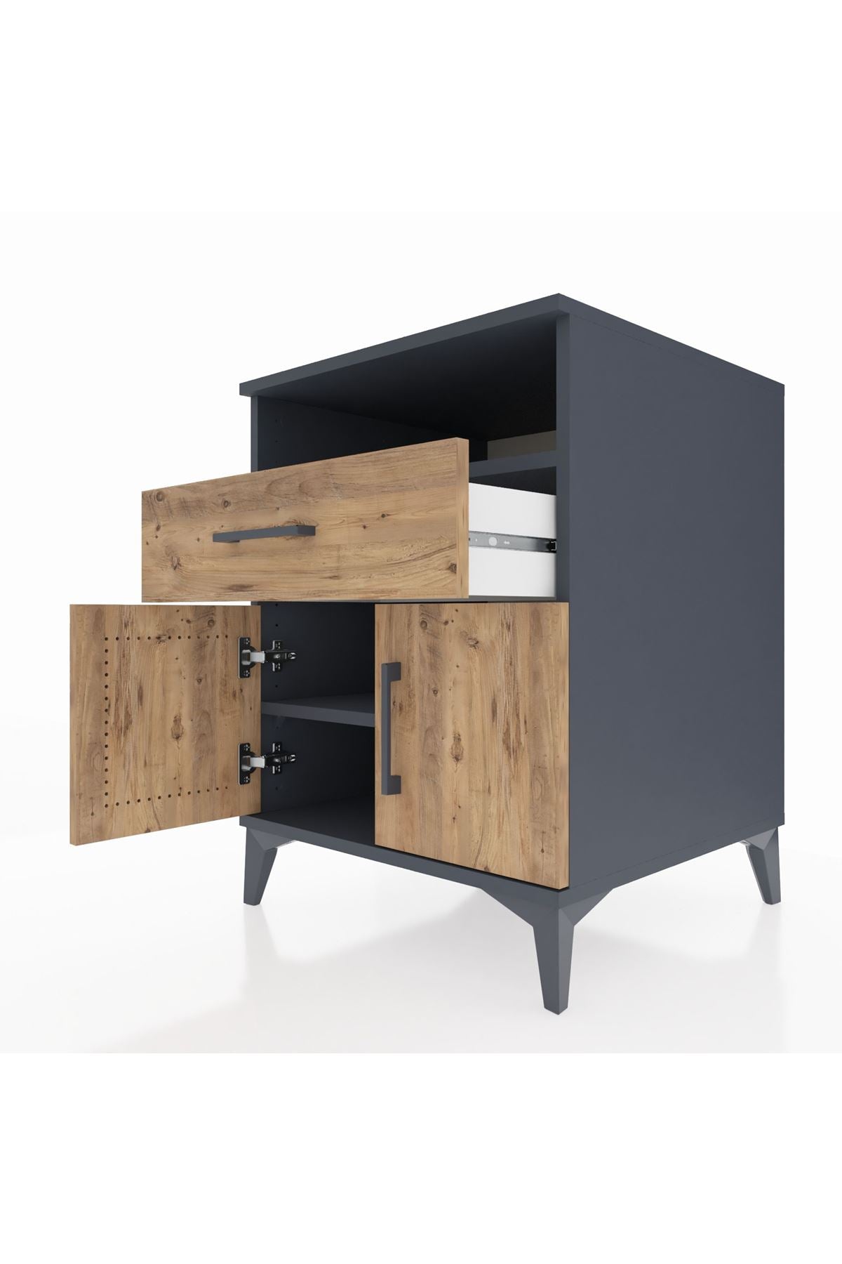 Kronos Komodin 2 Raflı Tek Çekmeceli 2 Kapaklı 60x59x80 Antrasit-Çam