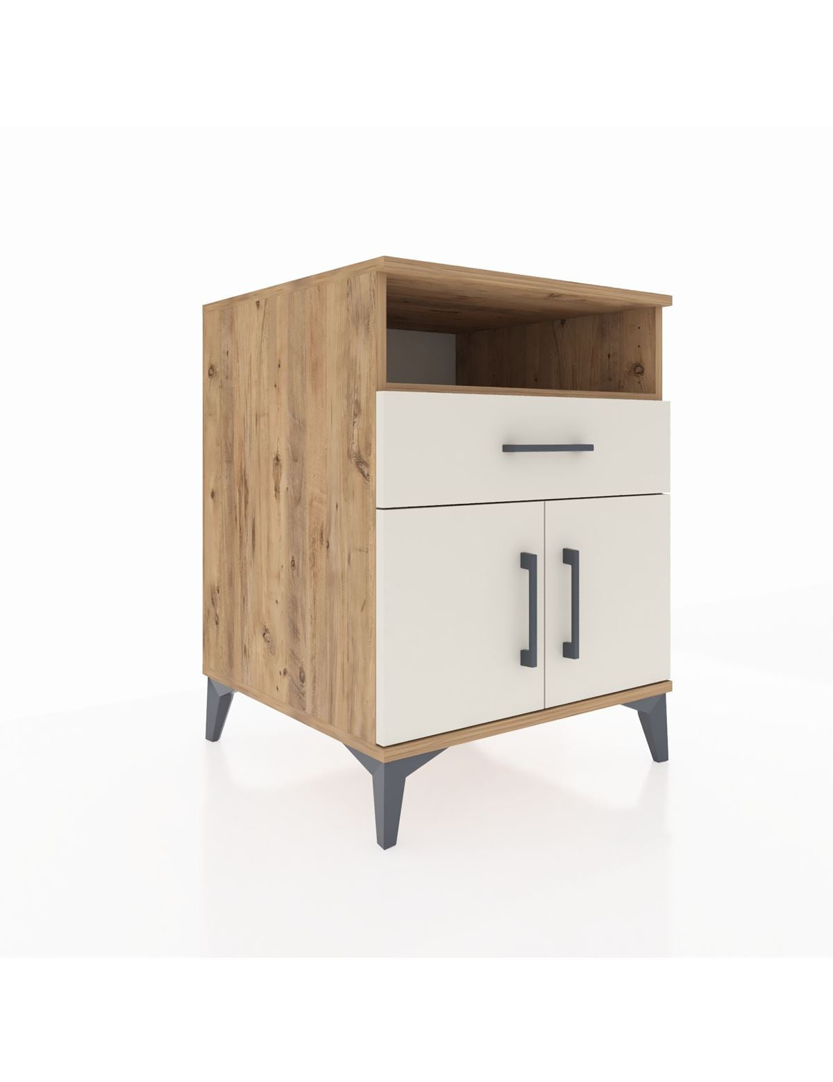 Kronos Komodin 2 Raflı Tek Çekmeceli 2 Kapaklı 60x59x80 Çam-Aytaşı