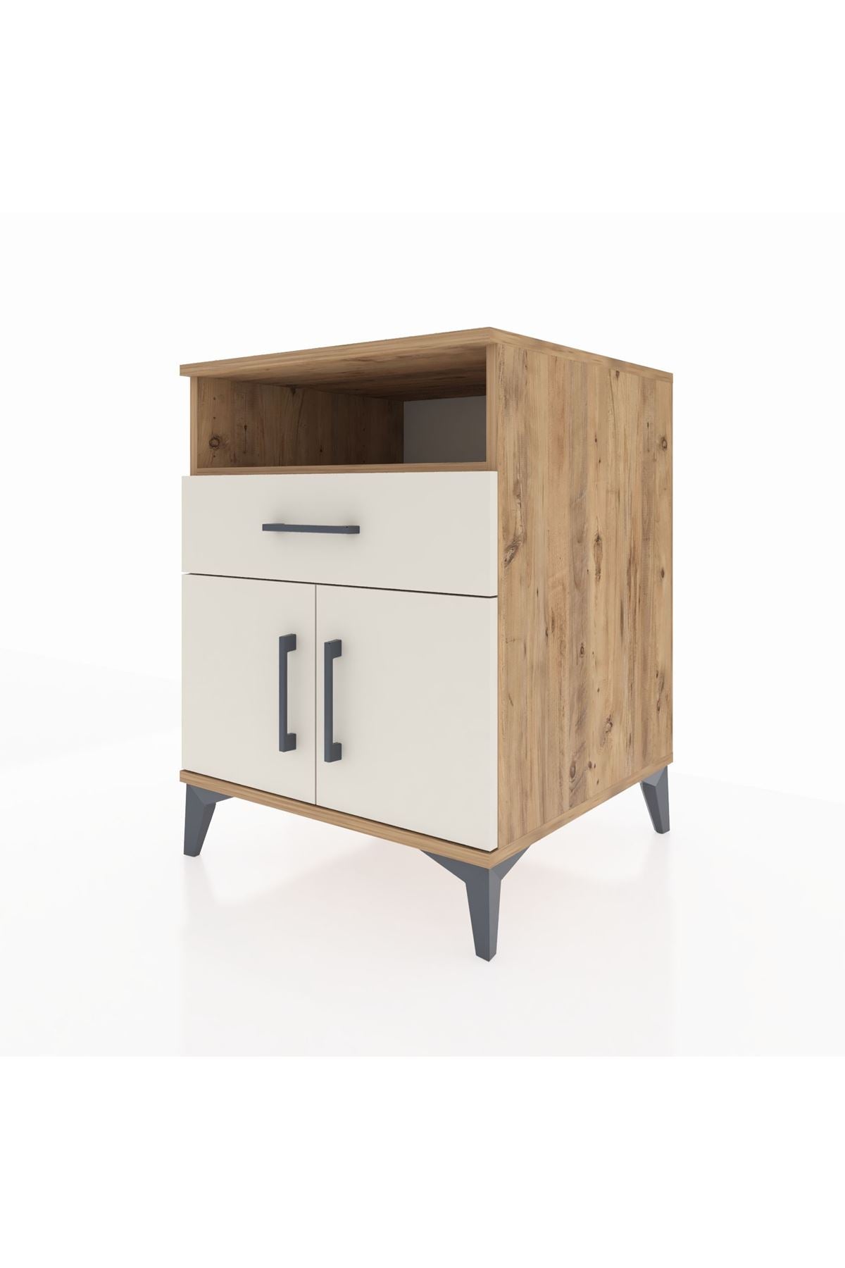 Kronos Komodin 2 Raflı Tek Çekmeceli 2 Kapaklı 60x59x80 Çam-Aytaşı