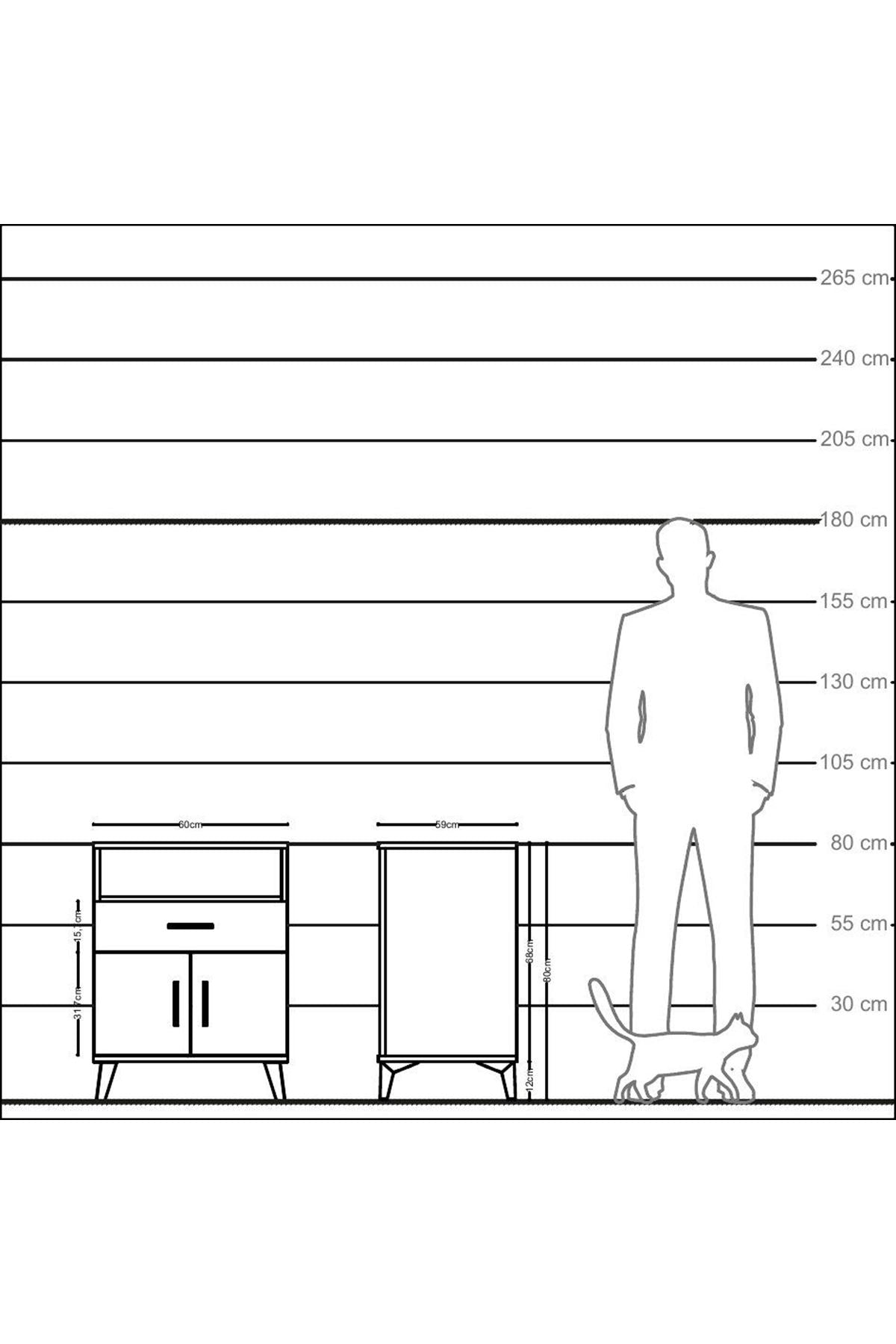 Kronos Komodin 2 Raflı Tek Çekmeceli 2 Kapaklı 60x59x80 Çam-Aytaşı