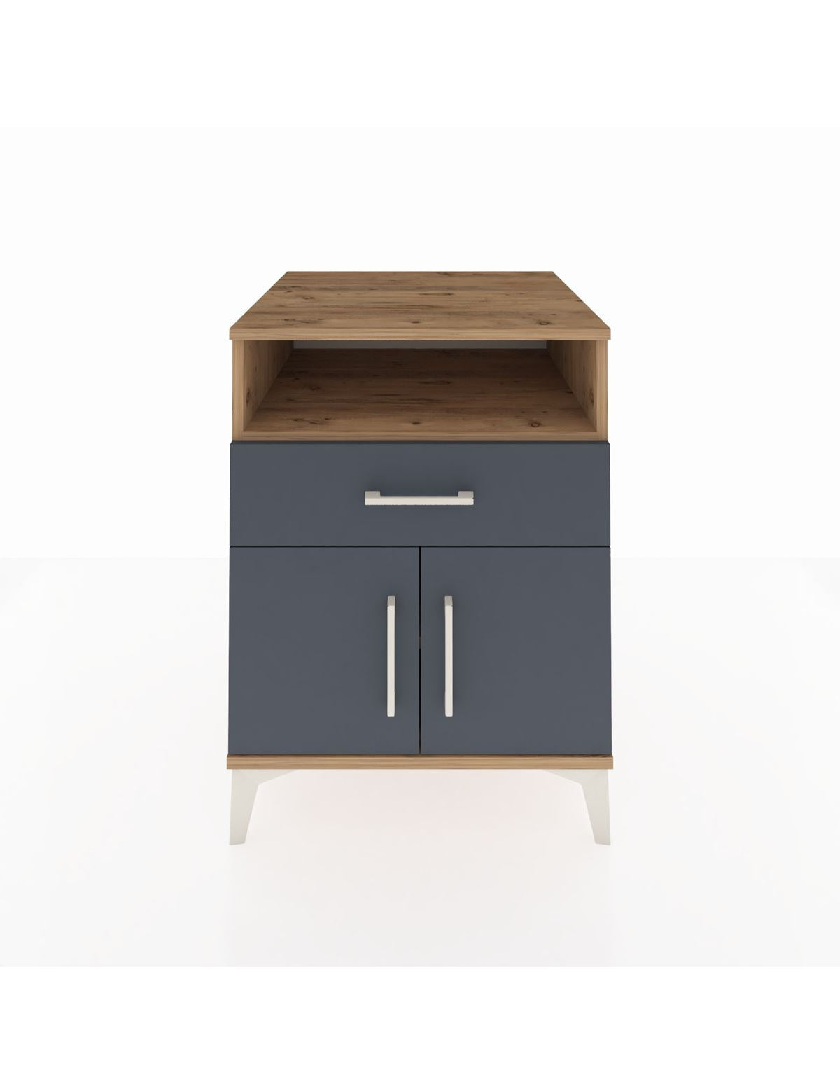 Kronos Komodin 2 Raflı Tek Çekmeceli 2 Kapaklı 60x59x80 Çam-Antrasit