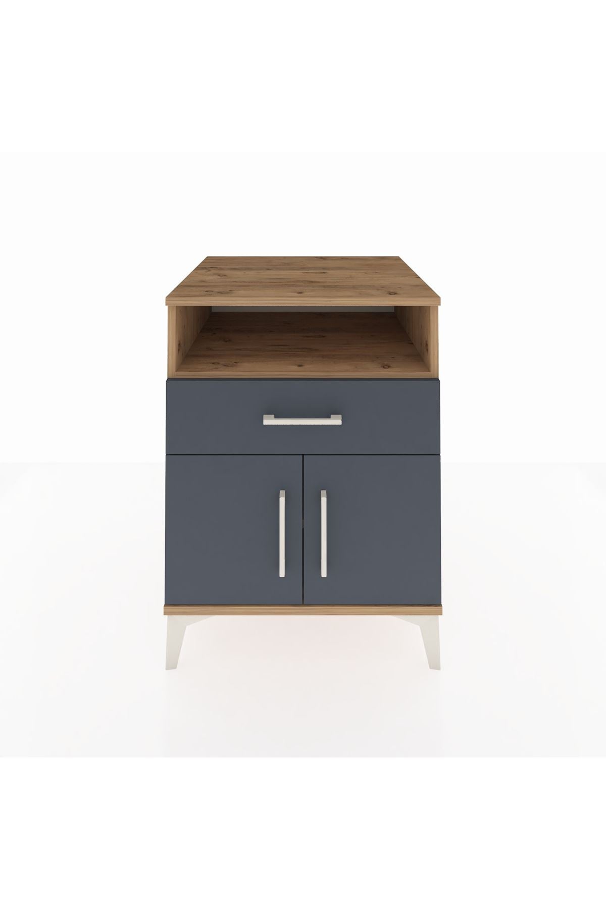 Kronos Komodin 2 Raflı Tek Çekmeceli 2 Kapaklı 60x59x80 Çam-Antrasit