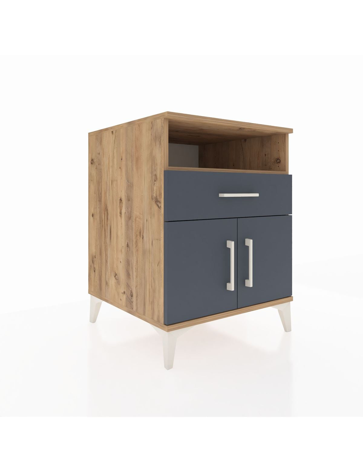 Kronos Komodin 2 Raflı Tek Çekmeceli 2 Kapaklı 60x59x80 Çam-Antrasit