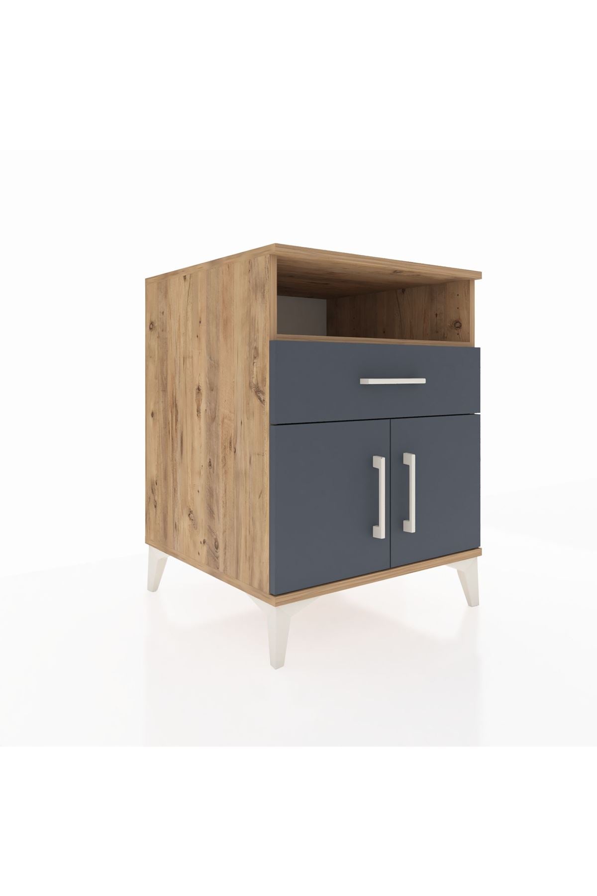 Kronos Komodin 2 Raflı Tek Çekmeceli 2 Kapaklı 60x59x80 Çam-Antrasit