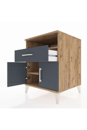 Kronos Komodin 2 Raflı Tek Çekmeceli 2 Kapaklı 60x59x80 Çam-Antrasit