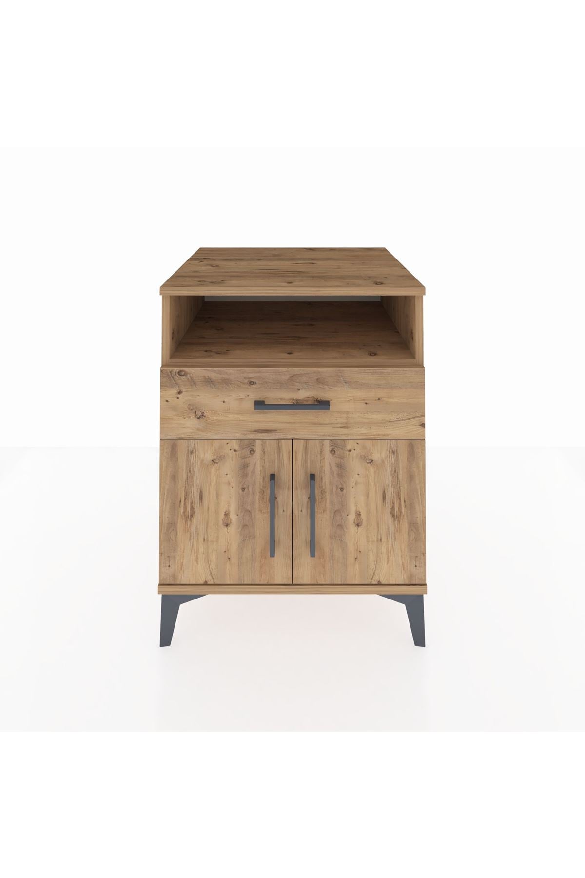 Kronos Komodin 2 Raflı Tek Çekmeceli 2 Kapaklı 60x59x80 Çam-Çam