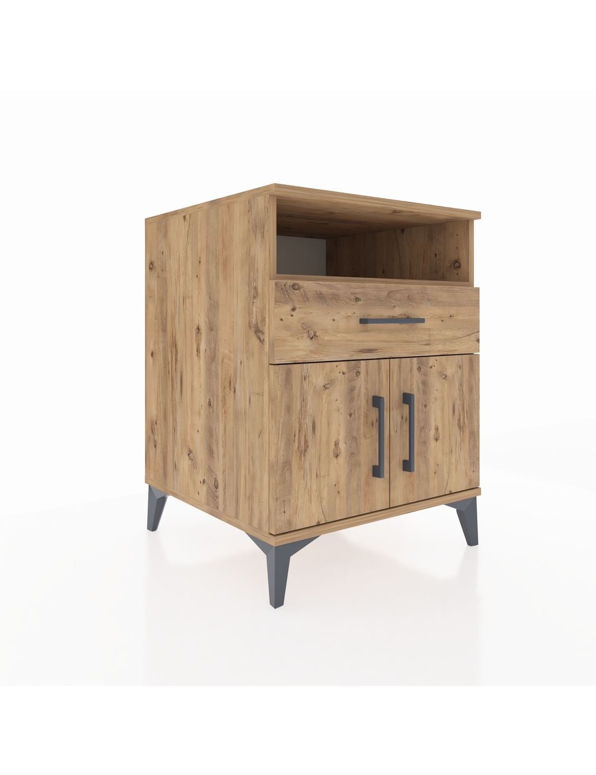 Kronos Komodin 2 Raflı Tek Çekmeceli 2 Kapaklı 60x59x80 Çam-Çam