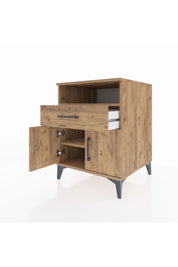 Kronos Komodin 2 Raflı Tek Çekmeceli 2 Kapaklı 60x59x80 Çam-Çam