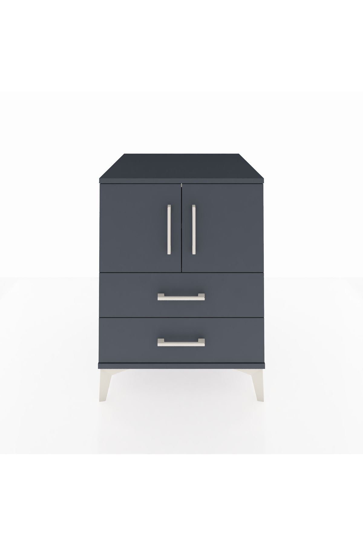 Kronos Komodin 2 Raflı 2 Çekmeceli 2 Kapaklı 60x59x80 Antrasit-Antrasit