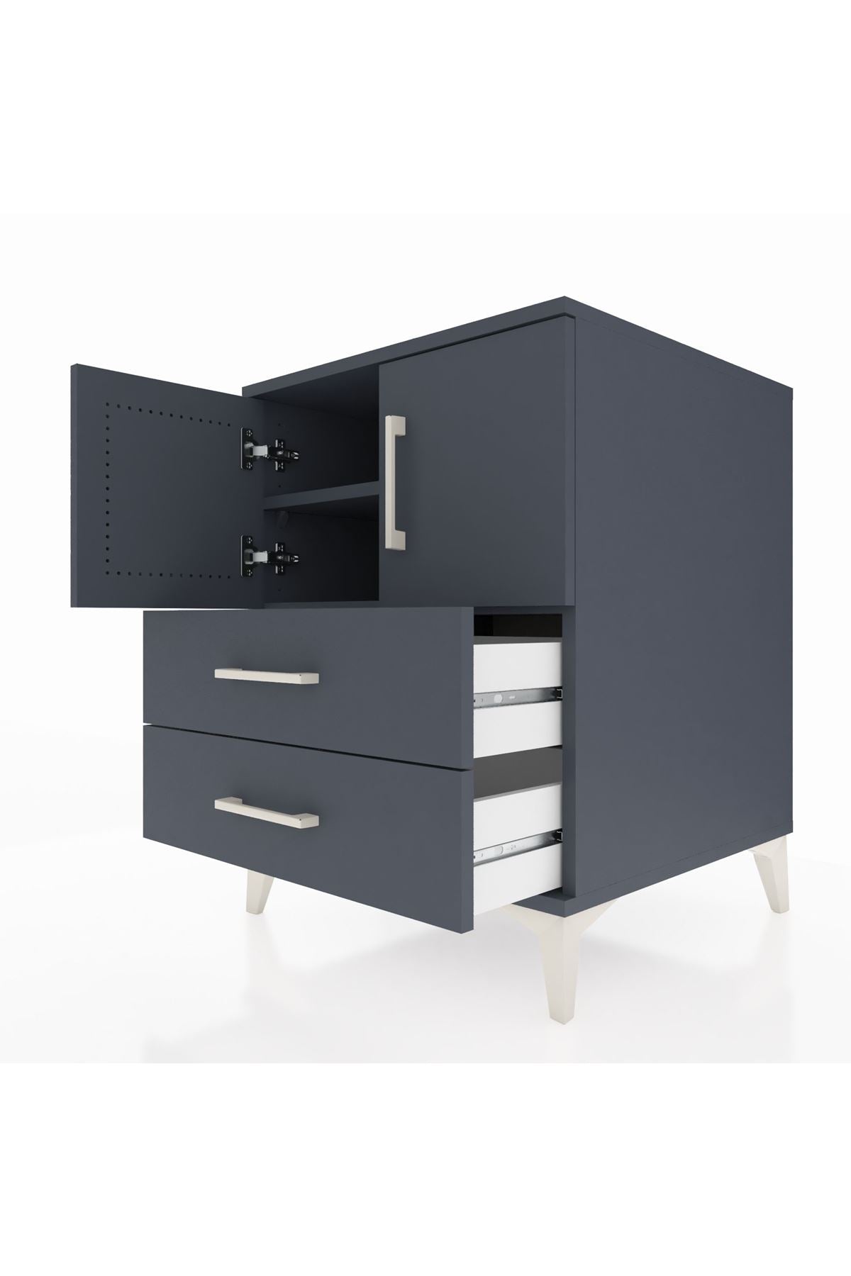 Kronos Komodin 2 Raflı 2 Çekmeceli 2 Kapaklı 60x59x80 Antrasit-Antrasit