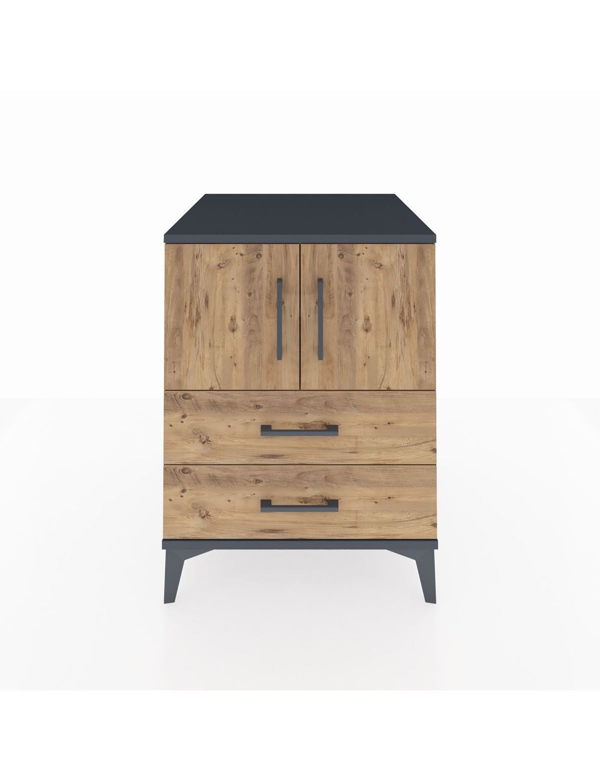 Kronos Komodin 2 Raflı 2 Çekmeceli 2 Kapaklı 60x59x80 Antrasit-Çam