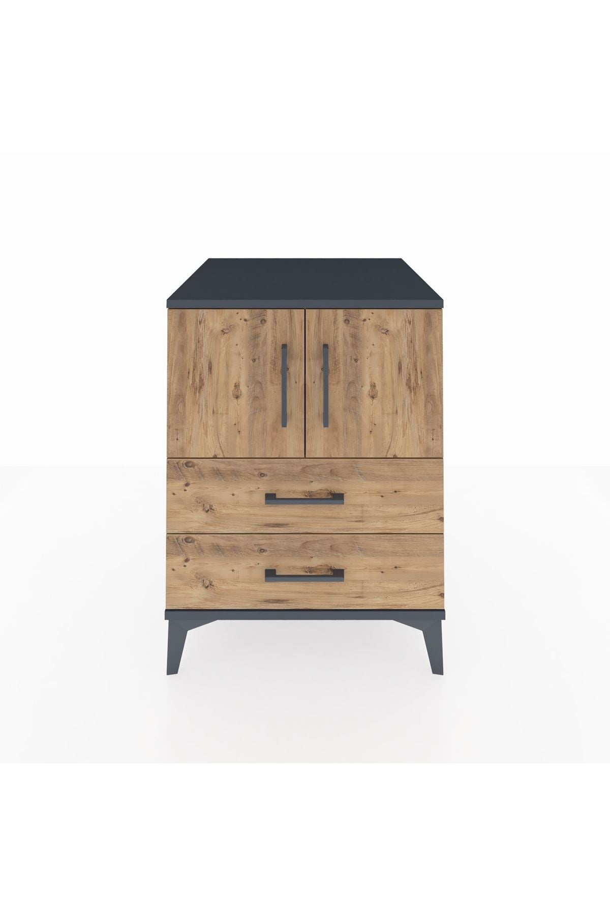 Kronos Komodin 2 Raflı 2 Çekmeceli 2 Kapaklı 60x59x80 Antrasit-Çam