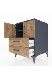 Kronos Komodin 2 Raflı 2 Çekmeceli 2 Kapaklı 60x59x80 Antrasit-Çam