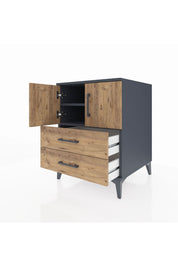 Kronos Komodin 2 Raflı 2 Çekmeceli 2 Kapaklı 60x59x80 Antrasit-Çam