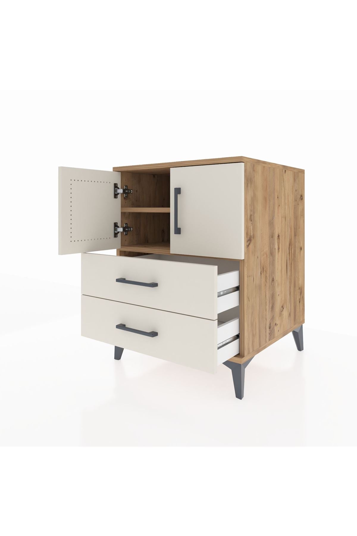 Kronos Komodin 2 Raflı 2 Çekmeceli 2 Kapaklı 60x59x80 Çam-Aytaşı