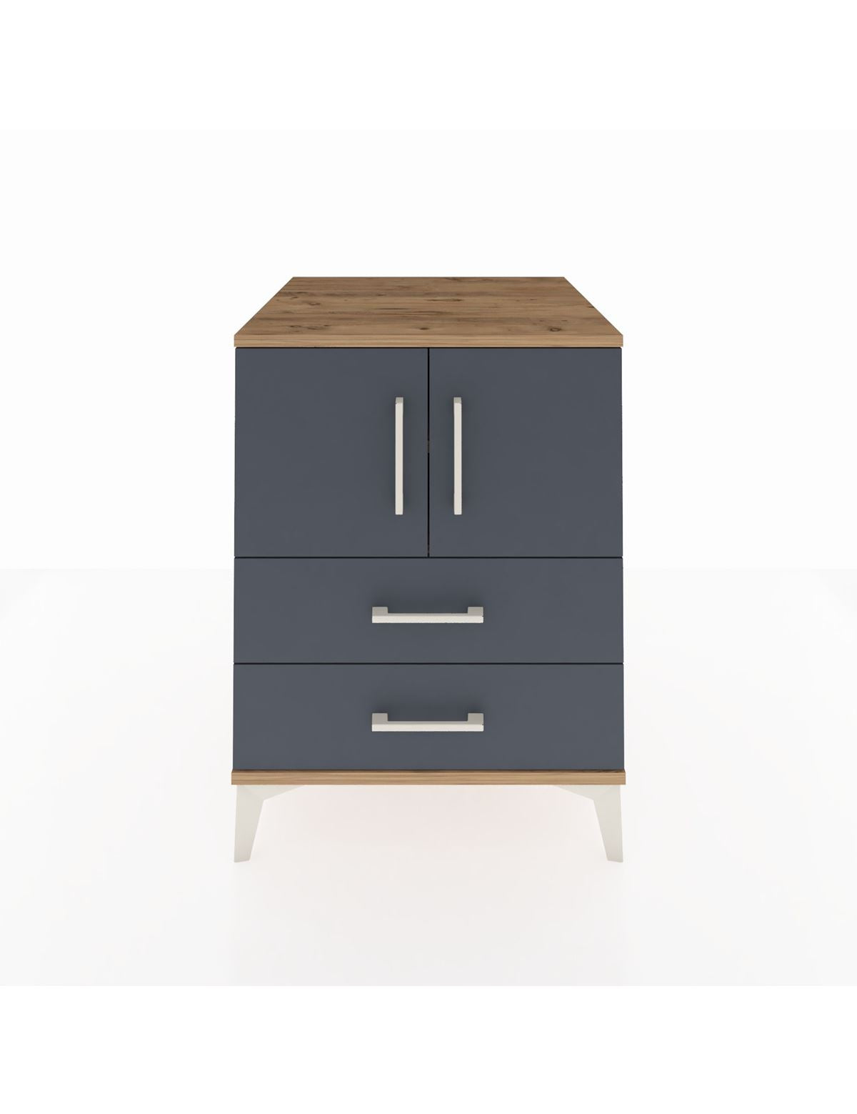 Kronos Komodin 2 Raflı 2 Çekmeceli 2 Kapaklı 60x59x80 Çam-Antrasit