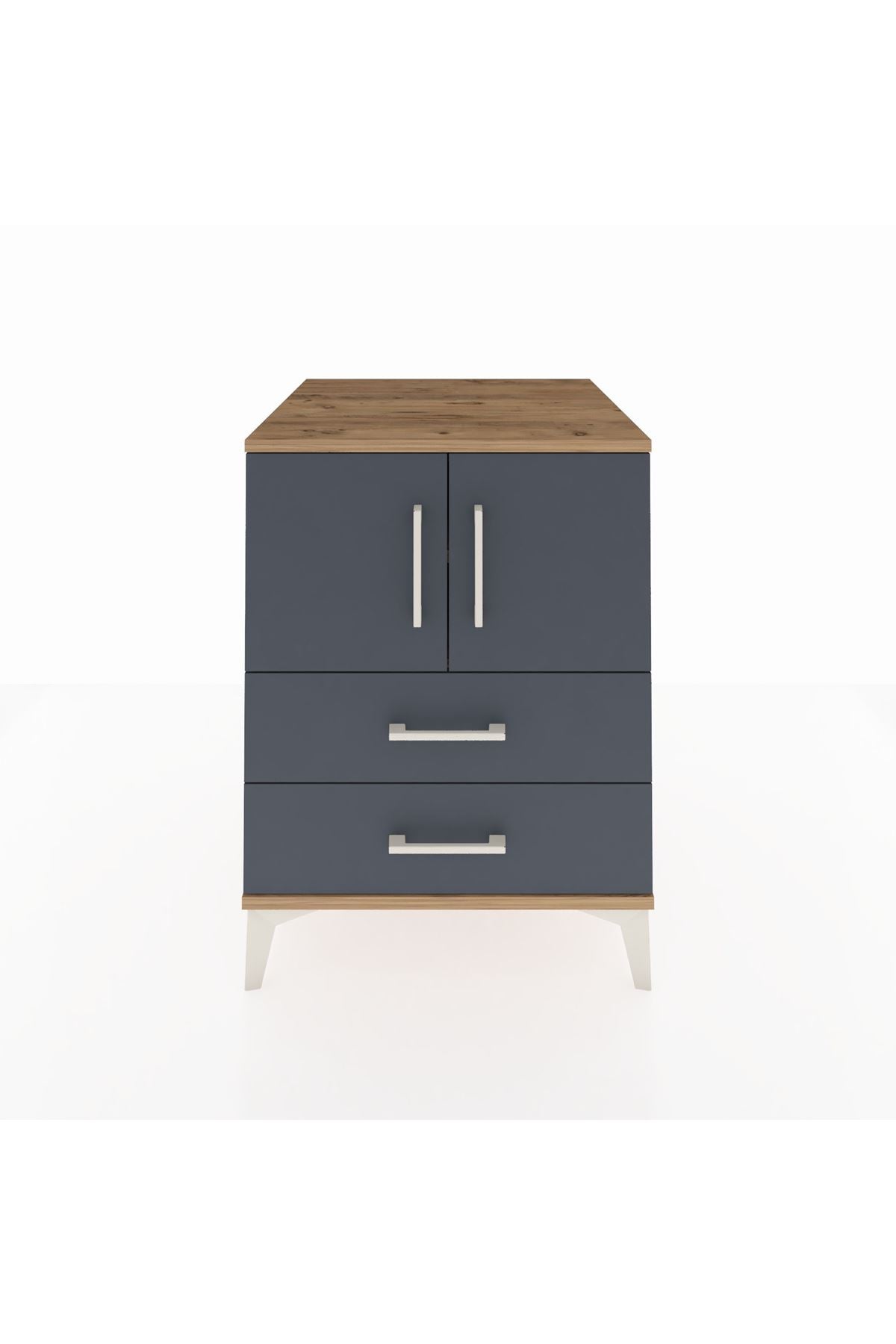 Kronos Komodin 2 Raflı 2 Çekmeceli 2 Kapaklı 60x59x80 Çam-Antrasit