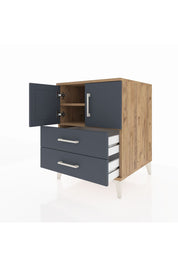 Kronos Komodin 2 Raflı 2 Çekmeceli 2 Kapaklı 60x59x80 Çam-Antrasit