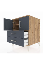 Kronos Komodin 2 Raflı 2 Çekmeceli 2 Kapaklı 60x59x80 Çam-Antrasit