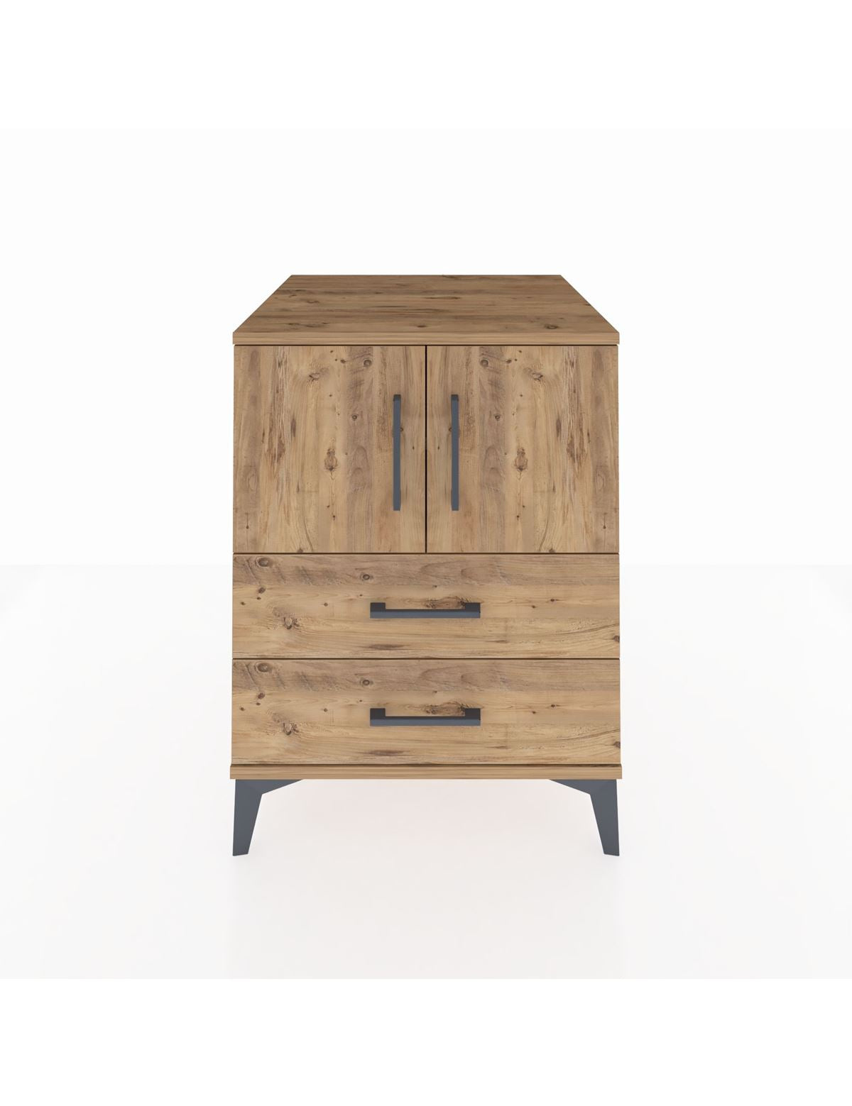 Kronos Komodin 2 Raflı 2 Çekmeceli 2 Kapaklı 60x59x80 Çam-Çam