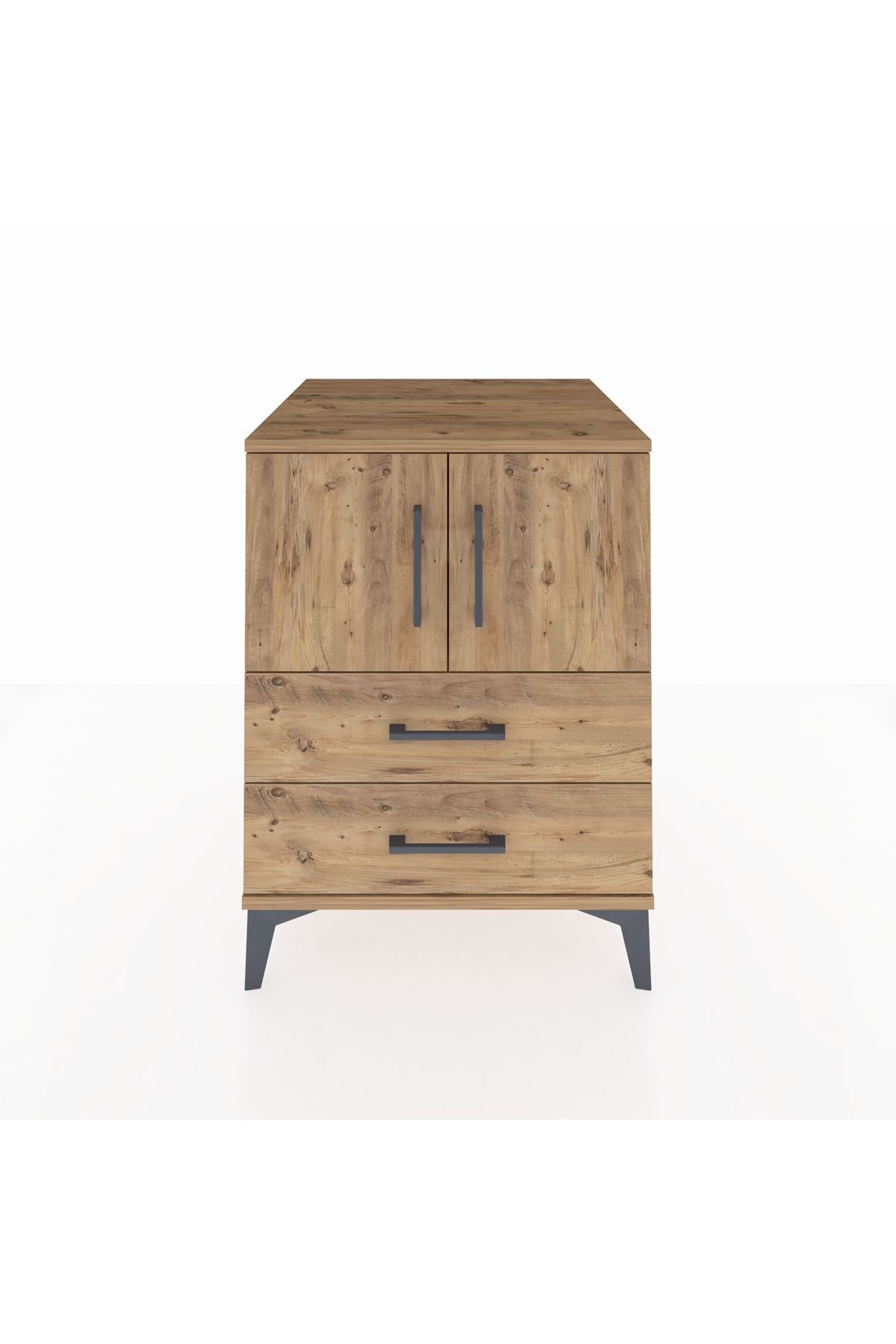 Kronos Komodin 2 Raflı 2 Çekmeceli 2 Kapaklı 60x59x80 Çam-Çam