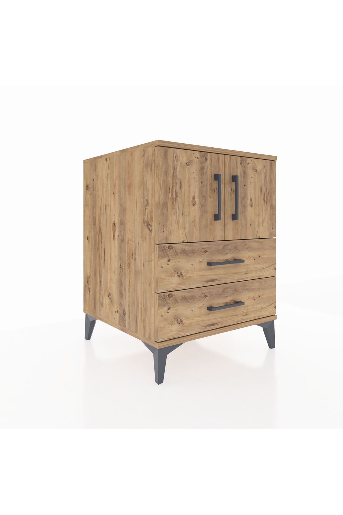 Kronos Komodin 2 Raflı 2 Çekmeceli 2 Kapaklı 60x59x80 Çam-Çam