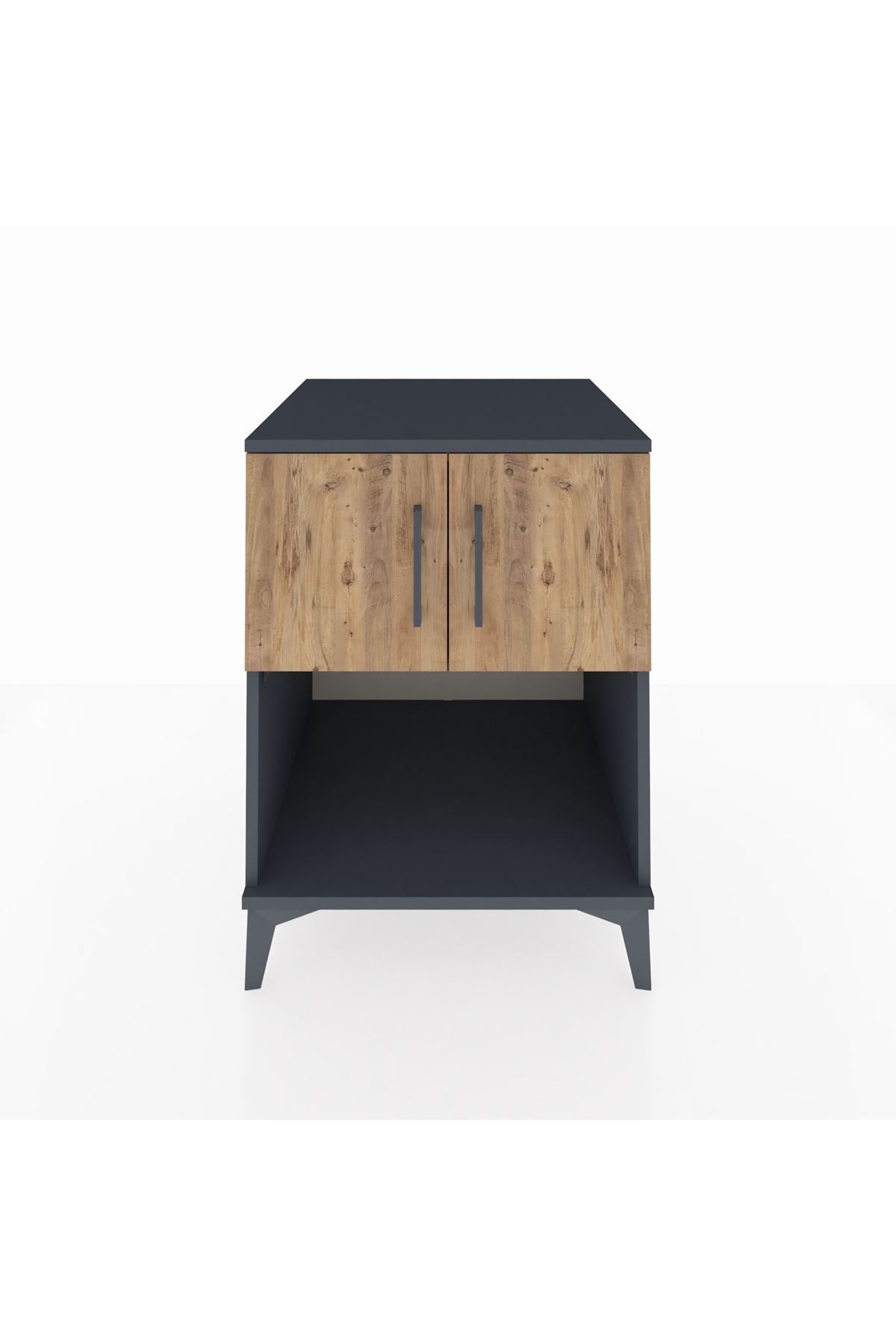 Kronos Komodin 2 Raflı 2 Kapaklı 60x59x80 Antrasit-Çam