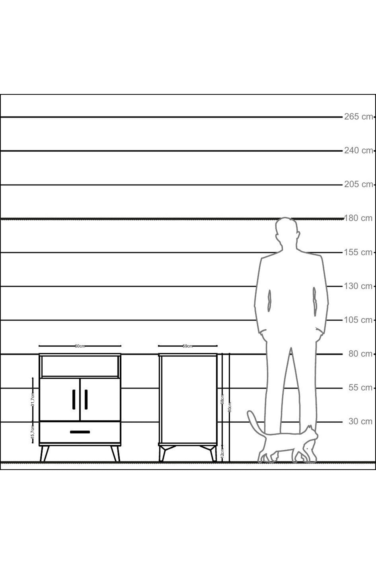 Kronos Komodin 3 Raflı Tek Çekmeceli 2 Kapaklı 60x59x80 Aytaşı-Antrasit